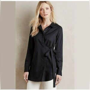 Anthropologie HD in Paris Poplin Wrap Tunic Shirt Black Size 2